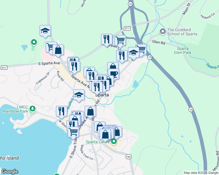 map of restaurants, bars, coffee shops, grocery stores, and more near 13 Main Street in Sparta