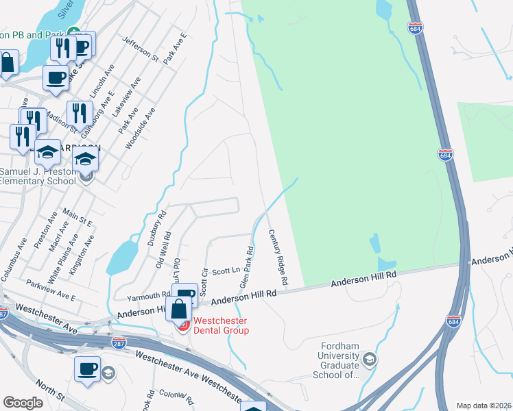 map of restaurants, bars, coffee shops, grocery stores, and more near 26 Century Ridge Road in Harrison