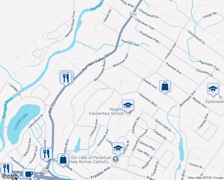 map of restaurants, bars, coffee shops, grocery stores, and more near 132 Hiawatha Boulevard in Oakland