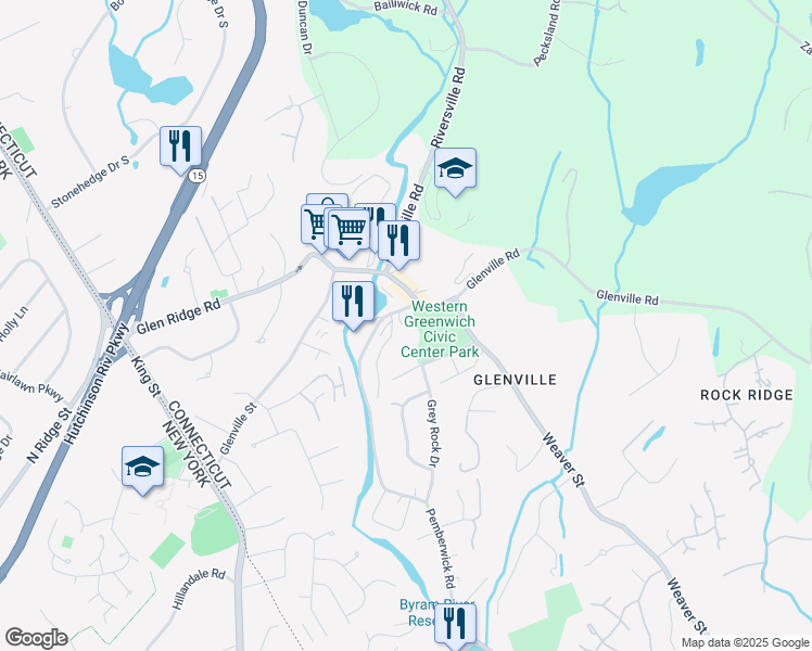map of restaurants, bars, coffee shops, grocery stores, and more near 449 Pemberwick Road in Greenwich