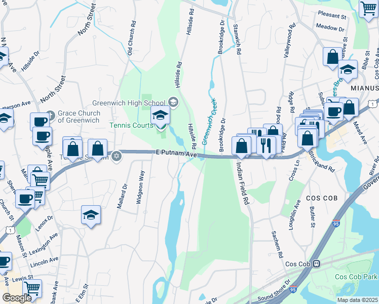 map of restaurants, bars, coffee shops, grocery stores, and more near 400 East Putnam Avenue in Greenwich