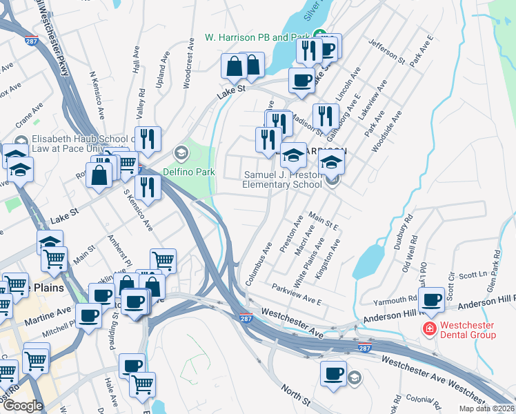 map of restaurants, bars, coffee shops, grocery stores, and more near 123 Underhill Avenue in Harrison
