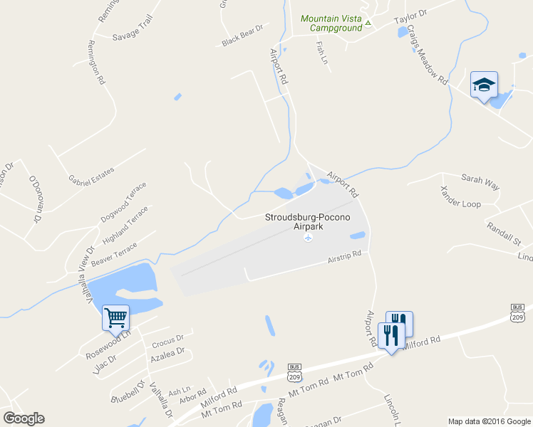 map of restaurants, bars, coffee shops, grocery stores, and more near Schoonover Lane in East Stroudsburg