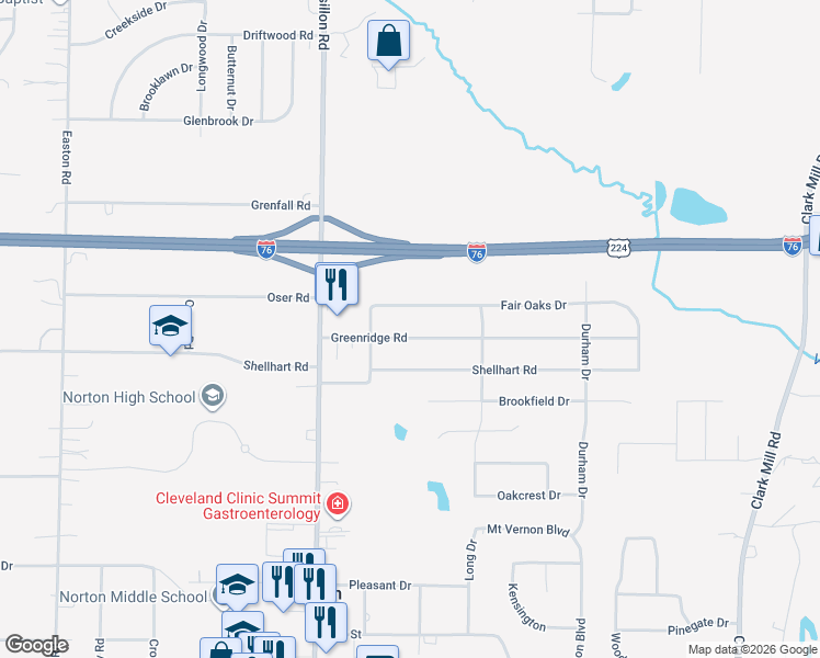 map of restaurants, bars, coffee shops, grocery stores, and more near 2991 Greenridge Road in Norton