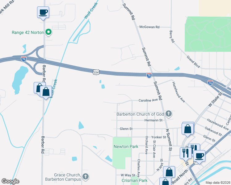 map of restaurants, bars, coffee shops, grocery stores, and more near 1999 Newton Avenue in Barberton