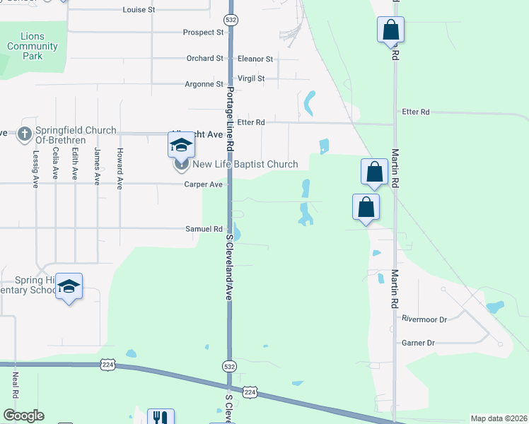 map of restaurants, bars, coffee shops, grocery stores, and more near 511 South Cleveland Avenue in Mogadore