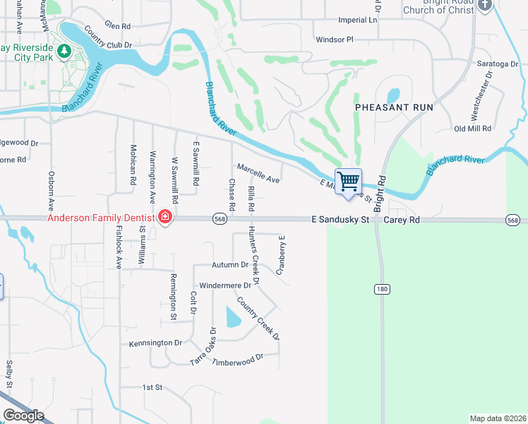 map of restaurants, bars, coffee shops, grocery stores, and more near 1530 E Sandusky St in Findlay