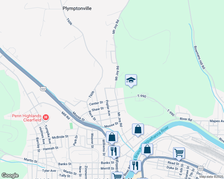 map of restaurants, bars, coffee shops, grocery stores, and more near 526 Mount Joy Road in Clearfield