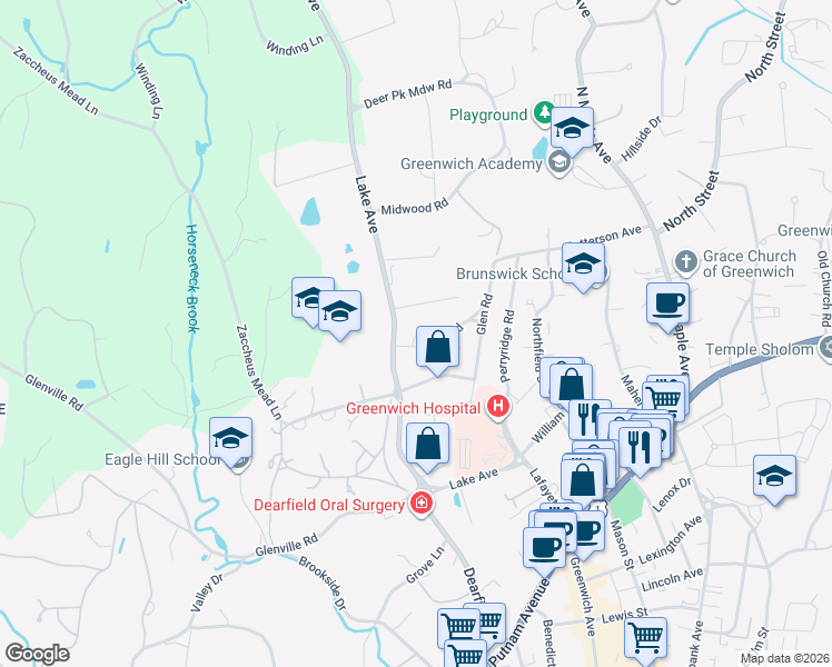 map of restaurants, bars, coffee shops, grocery stores, and more near 193 Lake Avenue in Greenwich