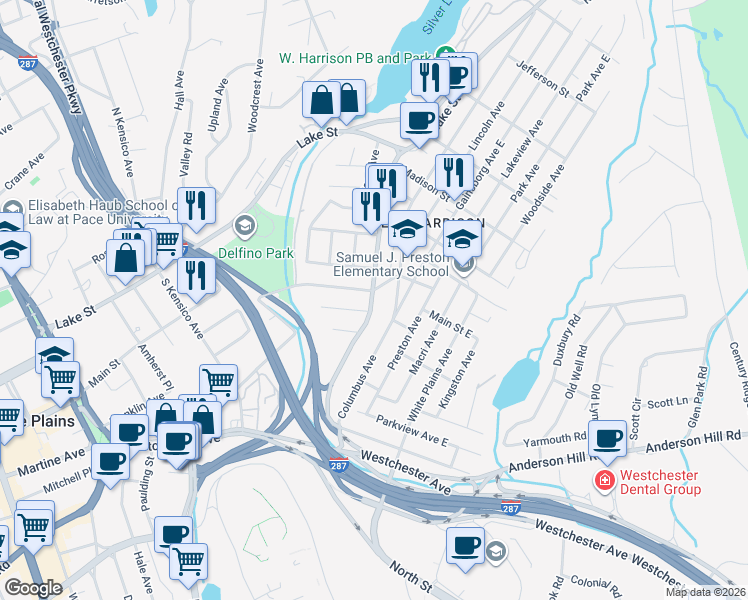 map of restaurants, bars, coffee shops, grocery stores, and more near 123 Underhill Avenue in Harrison