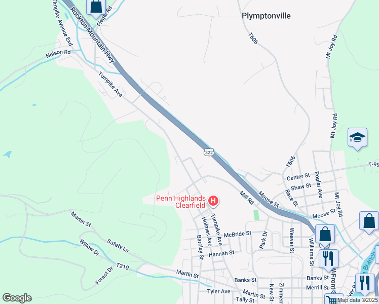 map of restaurants, bars, coffee shops, grocery stores, and more near 31 Collins Avenue in Clearfield