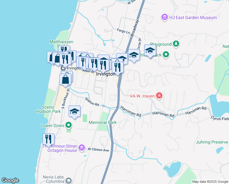 map of restaurants, bars, coffee shops, grocery stores, and more near 30 South Broadway in Irvington
