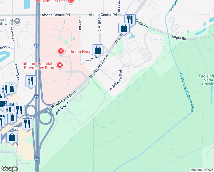 map of restaurants, bars, coffee shops, grocery stores, and more near in Allen County