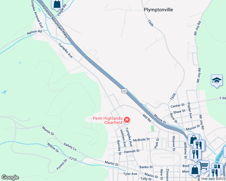 map of restaurants, bars, coffee shops, grocery stores, and more near 31 Collins Avenue in Clearfield