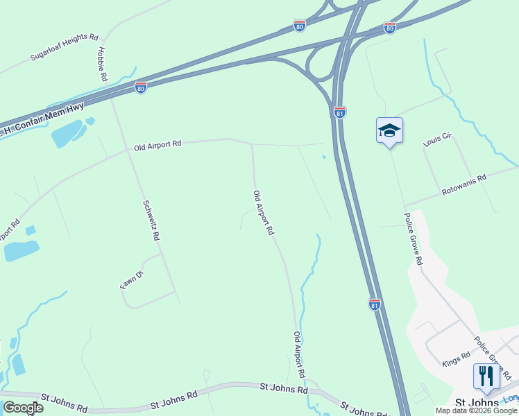 map of restaurants, bars, coffee shops, grocery stores, and more near Airport Road in Drums