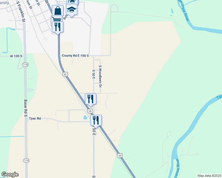 map of restaurants, bars, coffee shops, grocery stores, and more near 628 East Braun Lane in Winamac