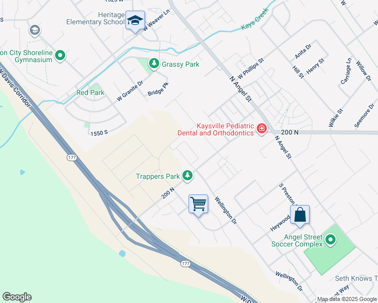 map of restaurants, bars, coffee shops, grocery stores, and more near 239 Bryce Drive in Kaysville