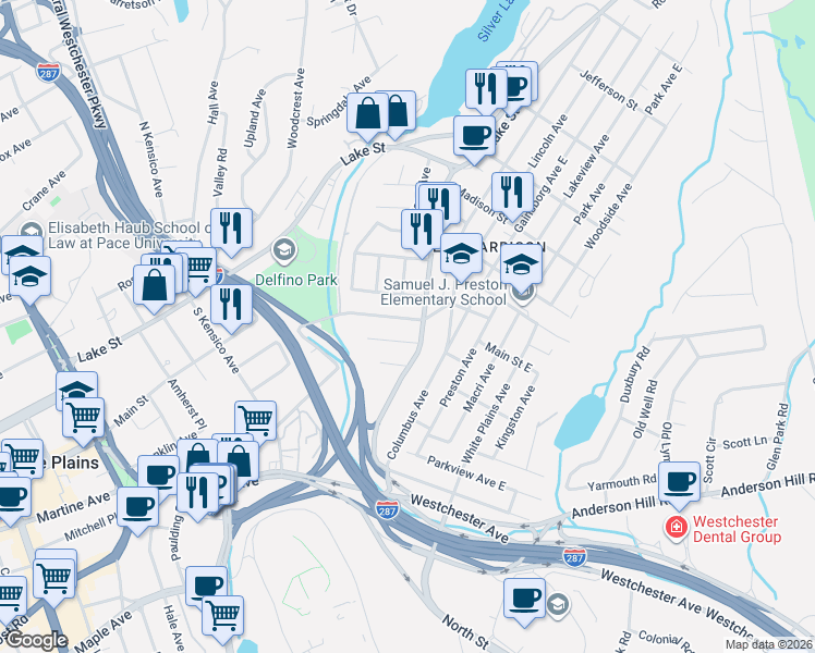 map of restaurants, bars, coffee shops, grocery stores, and more near 123 Underhill Avenue in Harrison
