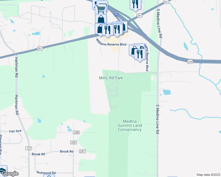 map of restaurants, bars, coffee shops, grocery stores, and more near Sandpiper Lane in Wadsworth