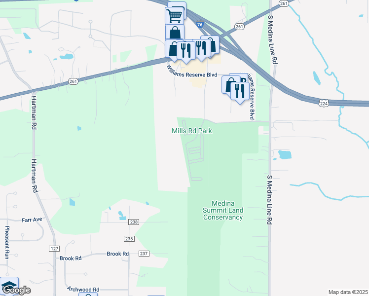 map of restaurants, bars, coffee shops, grocery stores, and more near Sandpiper Lane in Wadsworth