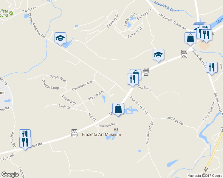 map of restaurants, bars, coffee shops, grocery stores, and more near 383 Wayne Avenue in East Stroudsburg