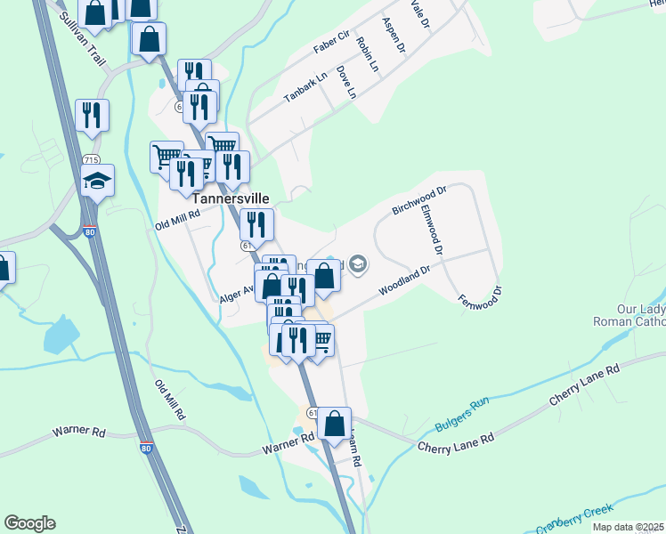 map of restaurants, bars, coffee shops, grocery stores, and more near 125 Talon Drive in Tannersville