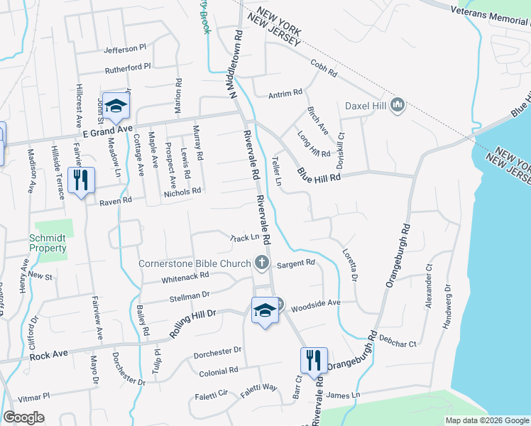 map of restaurants, bars, coffee shops, grocery stores, and more near 850 Rivervale Road in River Vale