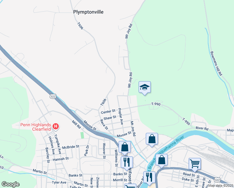 map of restaurants, bars, coffee shops, grocery stores, and more near 502 Poplar Avenue in Clearfield