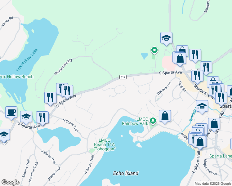 map of restaurants, bars, coffee shops, grocery stores, and more near 131 Wagon Wheel Road in Sparta Township