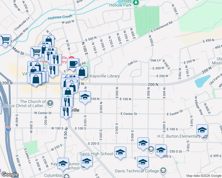 map of restaurants, bars, coffee shops, grocery stores, and more near in Kaysville