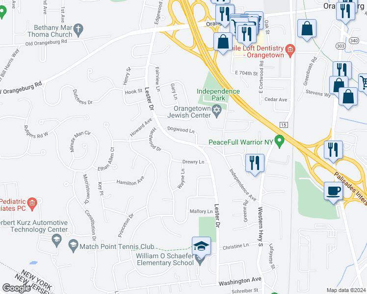 map of restaurants, bars, coffee shops, grocery stores, and more near 50 Lester Drive in Orangeburg