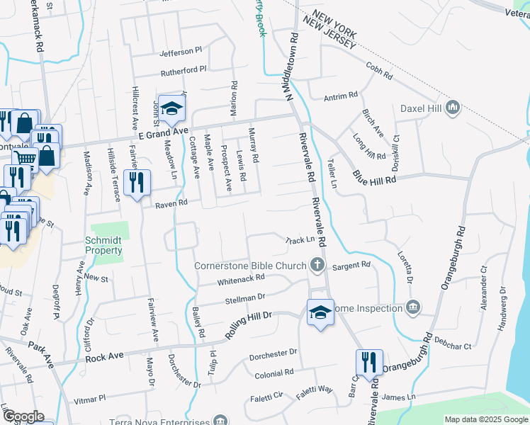 map of restaurants, bars, coffee shops, grocery stores, and more near 520 Track Lane in River Vale