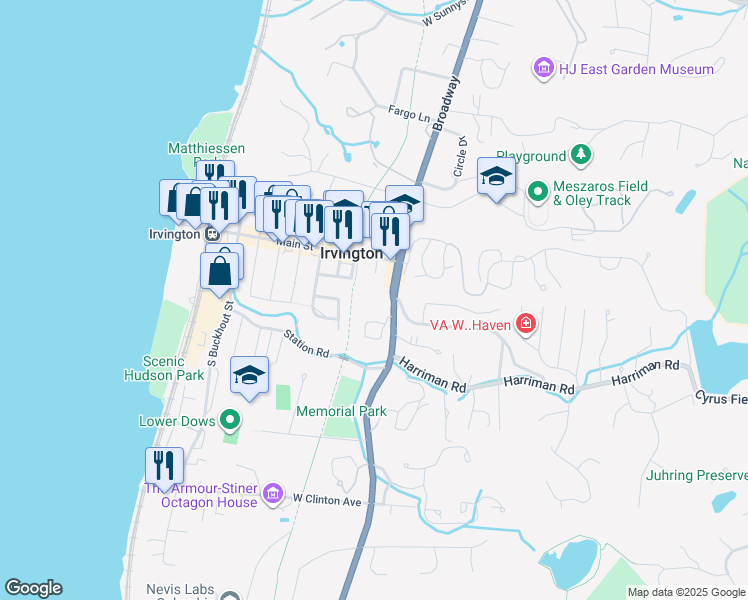 map of restaurants, bars, coffee shops, grocery stores, and more near 30 South Broadway in Irvington