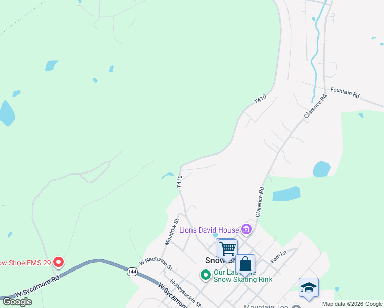 map of restaurants, bars, coffee shops, grocery stores, and more near in Snow Shoe