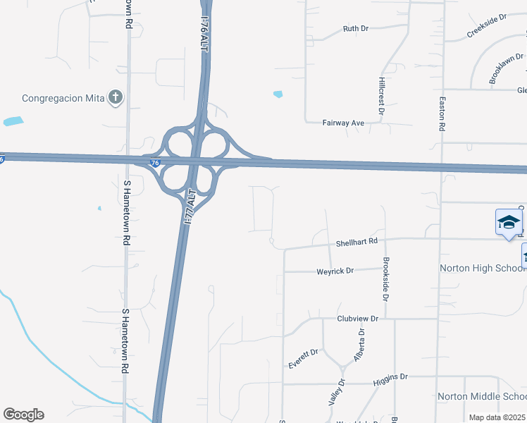 map of restaurants, bars, coffee shops, grocery stores, and more near 3603 Shellhart Road in Norton