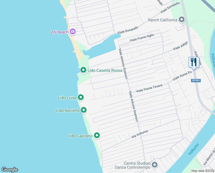 map of restaurants, bars, coffee shops, grocery stores, and more near 24 Viale Lago Di Lesina in Castel Volturno