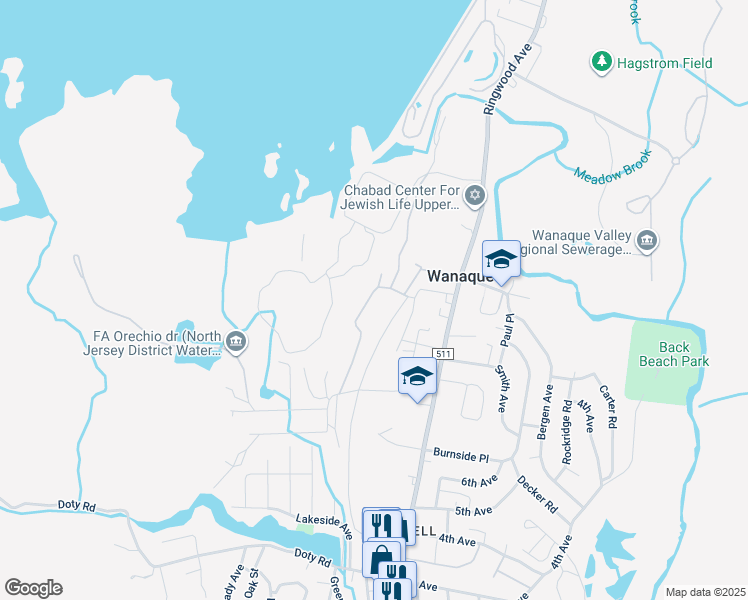 map of restaurants, bars, coffee shops, grocery stores, and more near 33 Maple Avenue in Wanaque