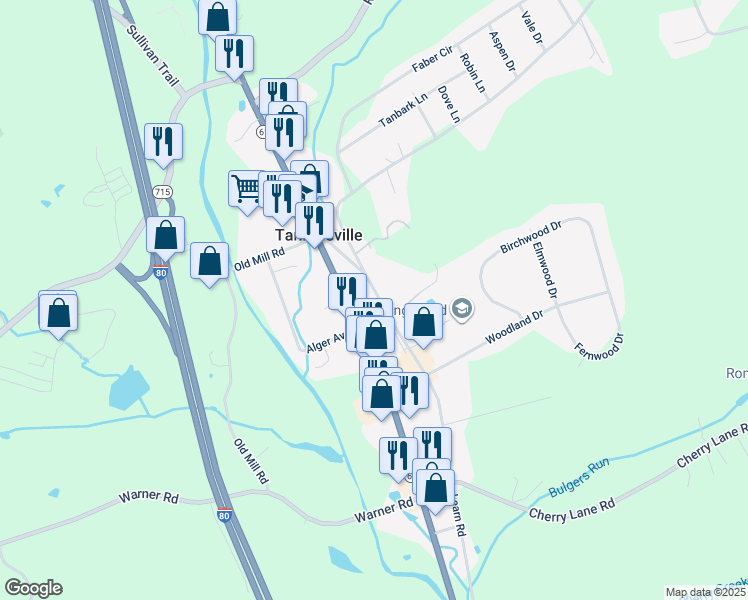 map of restaurants, bars, coffee shops, grocery stores, and more near 307 Learn Road in Tannersville