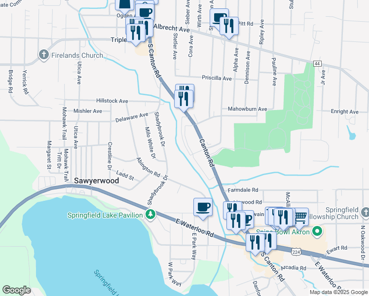map of restaurants, bars, coffee shops, grocery stores, and more near 958 Canton Road in Akron