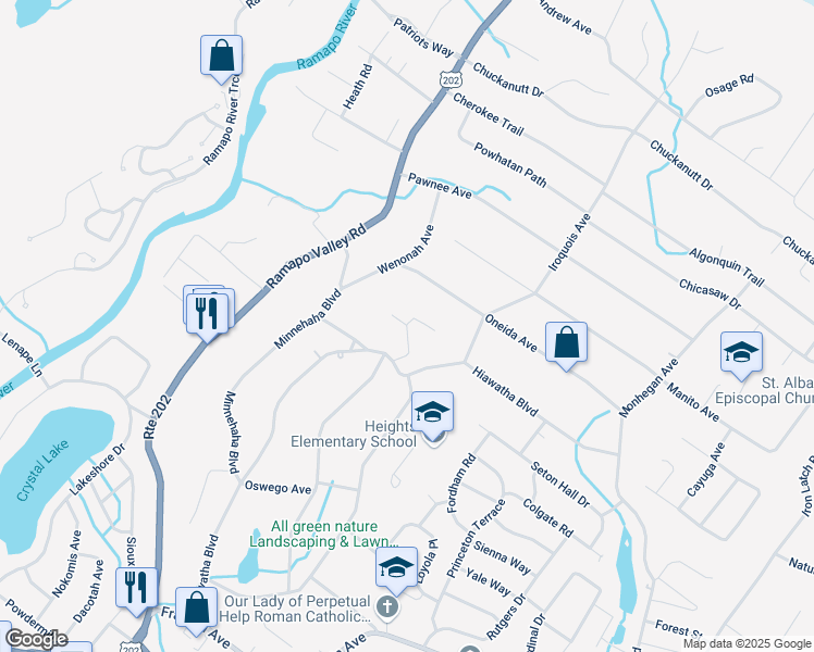 map of restaurants, bars, coffee shops, grocery stores, and more near 72 Mountain Lakes Road in Oakland