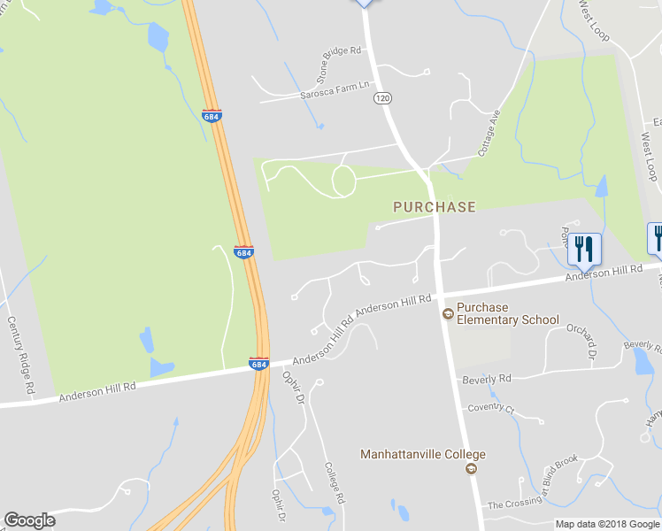 map of restaurants, bars, coffee shops, grocery stores, and more near 12 Purchase Hills Drive in Purchase