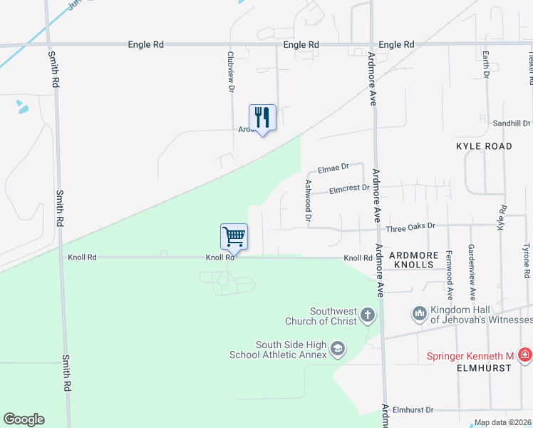map of restaurants, bars, coffee shops, grocery stores, and more near 4914 Rocky Knoll Dr in Fort Wayne