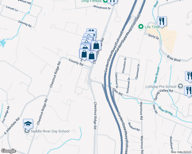 map of restaurants, bars, coffee shops, grocery stores, and more near 364 Chestnut Ridge Road in Woodcliff Lake