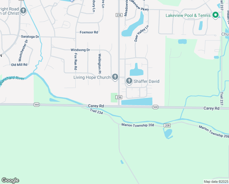 map of restaurants, bars, coffee shops, grocery stores, and more near 8884 County Road 236 in Findlay