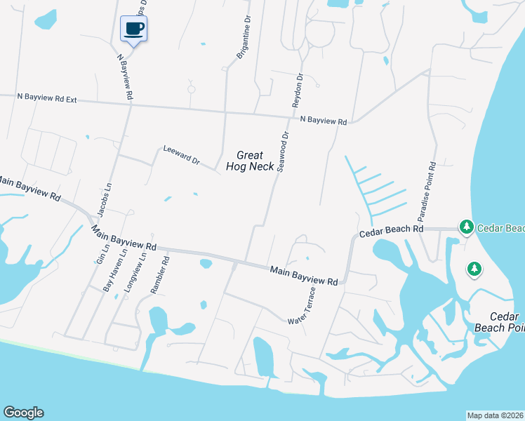 map of restaurants, bars, coffee shops, grocery stores, and more near 365 Seawood Drive in Southold