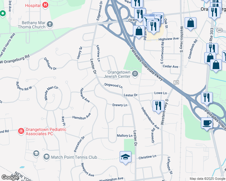map of restaurants, bars, coffee shops, grocery stores, and more near 8 Dogwood Lane in Orangeburg