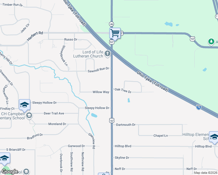 map of restaurants, bars, coffee shops, grocery stores, and more near 490 North Broad Street in Canfield