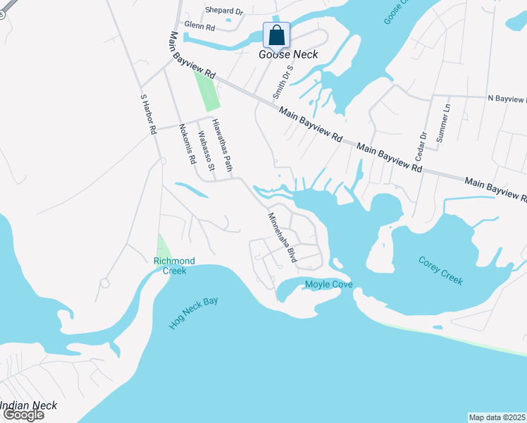 map of restaurants, bars, coffee shops, grocery stores, and more near 555 Minnehaha Boulevard in Southold