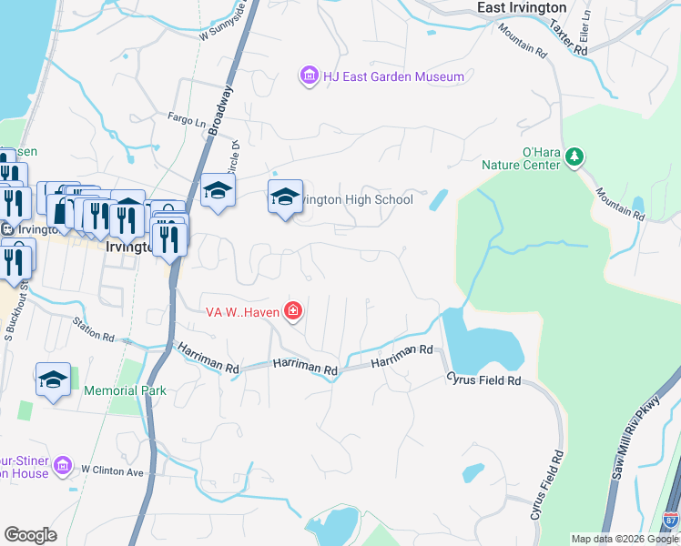 map of restaurants, bars, coffee shops, grocery stores, and more near 123 Fieldpoint Drive in Irvington