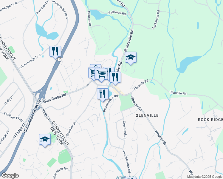 map of restaurants, bars, coffee shops, grocery stores, and more near 266 Glenville Road in Greenwich